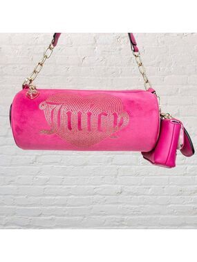 Juicy Couture Y2K McBling Hot Pink Velour Barrel Bag 2000s Glam Heritage Heiress